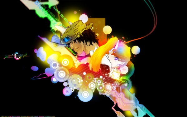 Anime picture 1440x900 with bleach studio pierrot inoue orihime sado yasutora kubo tite wide image black background rainbow