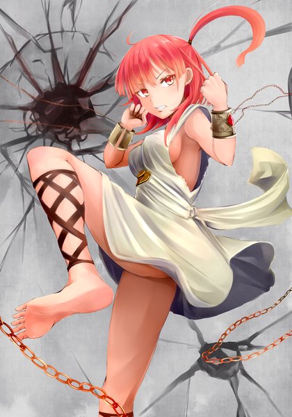 Anime picture 1225x1750 with magi the labyrinth of magic a-1 pictures morgiana irohara single tall image short hair breasts light erotic red eyes red hair barefoot legs one side up girl bracelet chain