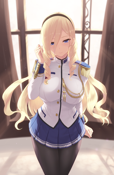 Anime picture 3819x5879 with walkure romanze celia kumani entory cait single long hair tall image looking at viewer blush fringe highres breasts blue eyes blonde hair large breasts standing payot absurdres indoors head tilt pleated skirt