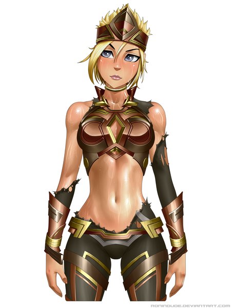 Anime picture 3000x4000 with original ronin dude (ray cornwell) single tall image blush highres short hair blonde hair simple background white background looking away lips bare belly midriff grey eyes girl navel