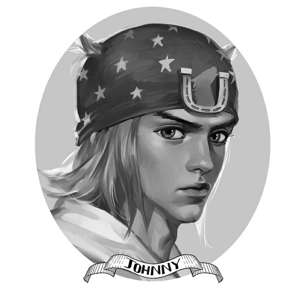 Anime picture 800x800 with jojo no kimyou na bouken steel ball run johnny joestar emg (christain) single looking at viewer short hair simple background white background lips realistic character names monochrome portrait star print boy star (symbol) cap