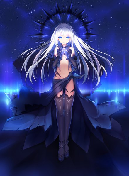 Anime picture 2430x3315 with date a live tobiichi origami aoi kao (lsz7106) single long hair tall image looking at viewer blush fringe highres breasts blue eyes light erotic hair between eyes bare shoulders holding silver hair full body convenient censoring girl