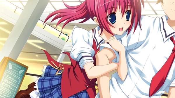 Anime picture 1024x576 with love-bride eve long hair open mouth blue eyes wide image game cg red hair girl
