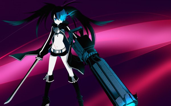Anime picture 1680x1050 with black rock shooter black rock shooter (character) wide image scar sword gun