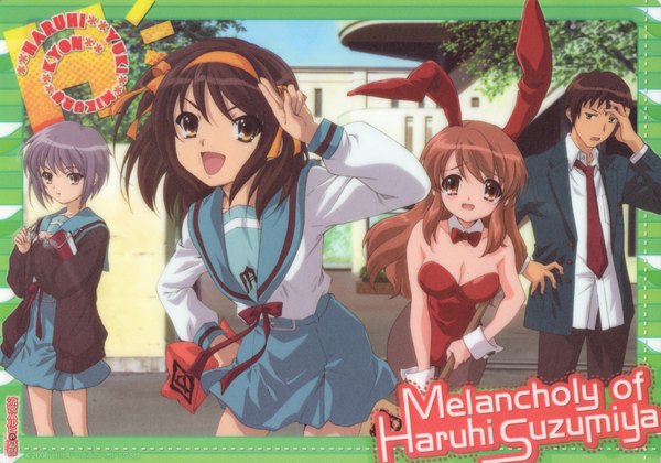 Anime picture 4500x3151 with suzumiya haruhi no yuutsu kyoto animation suzumiya haruhi nagato yuki asahina mikuru kyon highres bunny girl girl bunnysuit