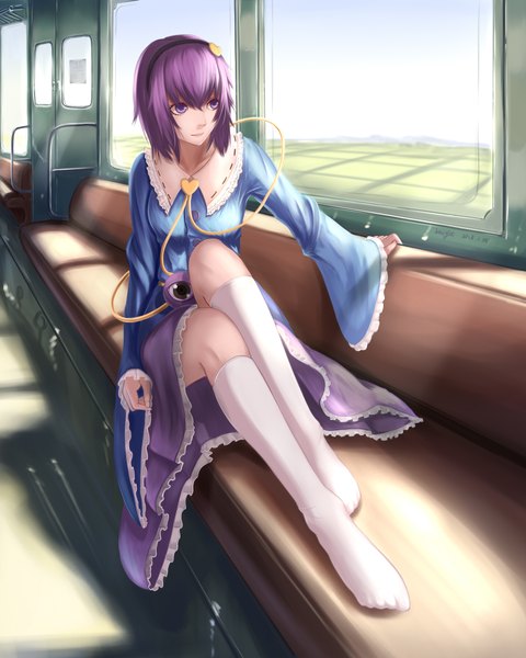 Anime picture 1600x2000 with touhou komeiji satori wei ji tall image short hair purple eyes purple hair legs girl dress socks hairband white socks eyeball