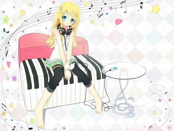 Anime picture 1200x900 with vocaloid ipod kagamine rin tukinan (pixiv) white background girl headphones