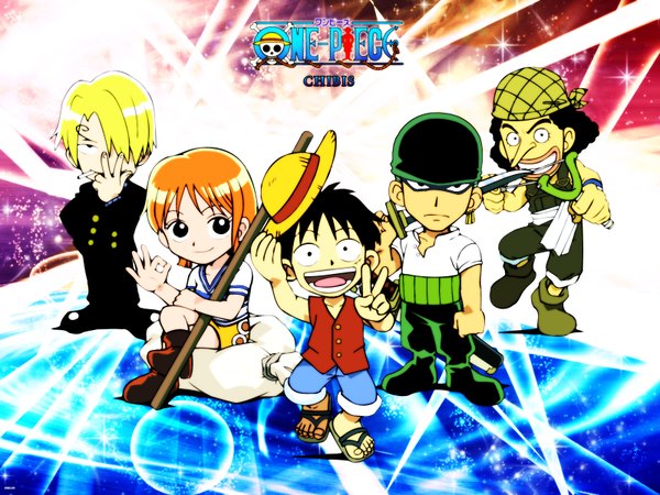 Anime picture 1600x1200 with one piece toei animation nami (one piece) monkey d. luffy nico robin roronoa zoro sanji usopp tagme (artist) looking at viewer fringe short hair open mouth black hair blonde hair smile standing sitting holding full body
