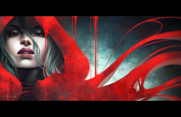 Anime picture 2000x1300 with little red riding hood little red riding hood (character) kelogsloops single long hair looking at viewer highres red eyes lips grey hair face girl hood