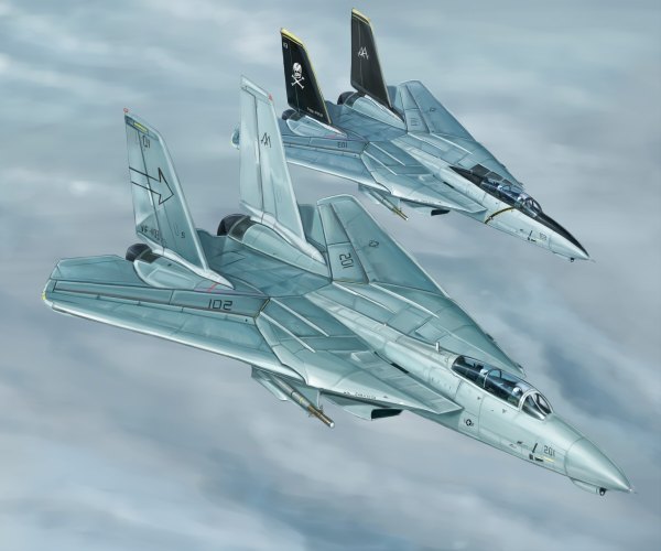 Anime picture 1200x1000 with original kcme sky cloud (clouds) flying pilot weapon airplane jet f-14