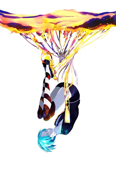 Anime picture 1800x2639 with houseki no kuni phosphophyllite neronero00 single tall image highres short hair simple background white background full body aqua eyes aqua hair upside down androgynous spoilers embryo's pose