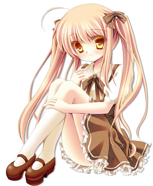 Anime picture 905x1102 with original mizuki yuuma single long hair tall image looking at viewer simple background blonde hair white background twintails yellow eyes loli girl dress bow hair bow socks white socks