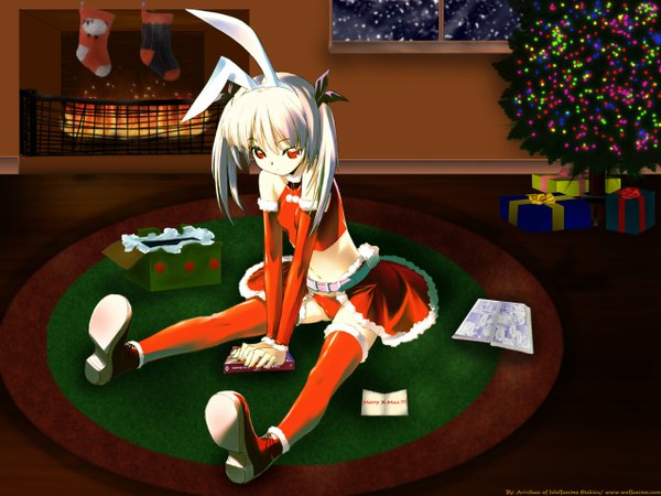 Anime picture 1280x960 with kawata hisashi light erotic christmas bunny girl girl thighhighs underwear panties