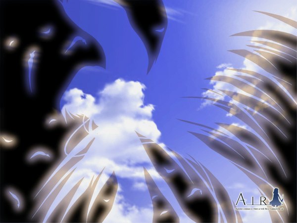 Anime picture 1024x768 with air key (studio) kannabi no mikoto kanna silhouette visualart wings