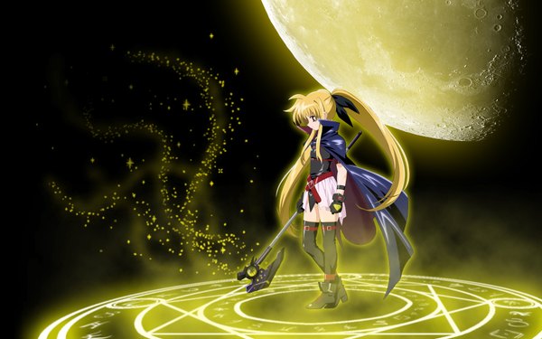 Anime picture 1680x1050 with mahou shoujo lyrical nanoha fate testarossa wide image girl thighhighs