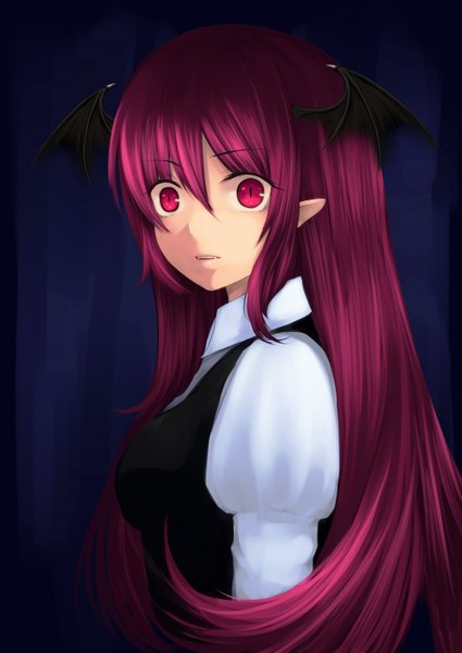 Anime picture 2149x3035 with touhou koakuma kuroya lily (artist) single long hair tall image highres pink hair pink eyes pointy ears head wings girl