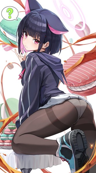 Anime picture 2000x3603 with blue archive kazusa (blue archive) hutosutoro single tall image fringe highres short hair light erotic black hair animal ears pink hair ass blunt bangs pink eyes looking back multicolored hair colored inner hair ? girl