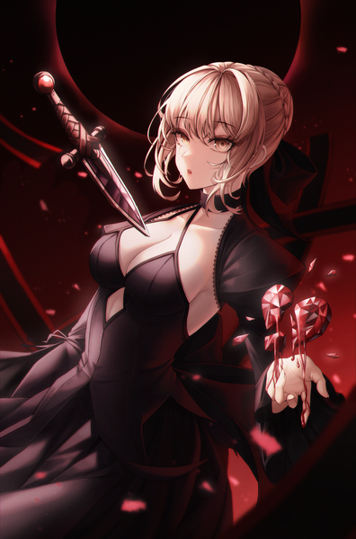 Anime picture 2000x3031 with fate (series) fate/grand order artoria pendragon (all) saber alter ha yusa single tall image looking at viewer fringe highres short hair breasts blonde hair hair between eyes large breasts standing yellow eyes payot cleavage parted lips