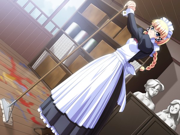 Anime picture 1024x768 with hime to majin to koi suru tamashii blue eyes blonde hair game cg maid girl glasses