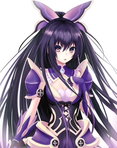 Anime picture 1000x1260 with date a live yatogami tooka single long hair tall image looking at viewer simple background white background brown eyes purple hair girl dress bow hair bow