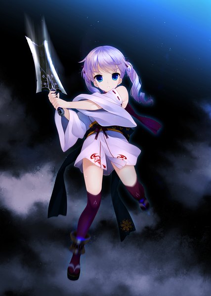 Anime picture 1600x2247 with shoujo shin'iki michioka airi hayakawa harui single long hair tall image blue eyes twintails pink hair game cg loli girl thighhighs weapon detached sleeves sword