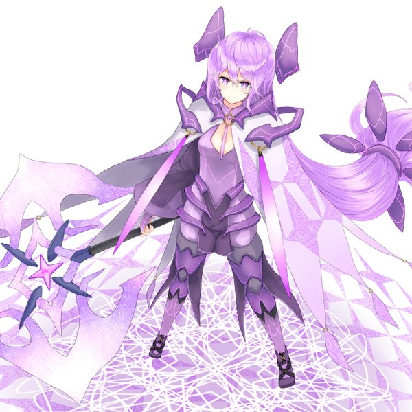 Anime picture 1400x1400 with original azure luna single purple eyes purple hair very long hair girl dress weapon boots