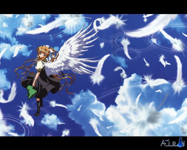 Anime picture 1280x1024 with air key (studio) kamio misuzu girl wings feather (feathers)