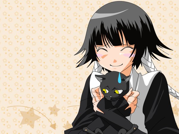 Anime picture 1600x1200 with bleach studio pierrot shihouin yoruichi soifon short hair black hair smile traditional clothes cat drop