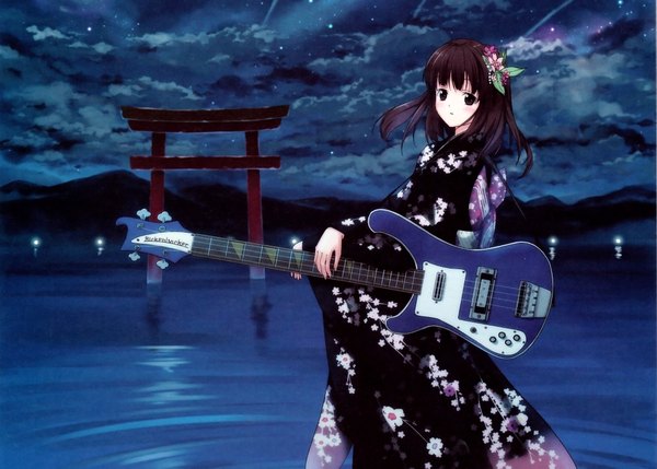 Anime picture 2115x1515 with nagareboshi highres japanese clothes kimono guitar bass guitar