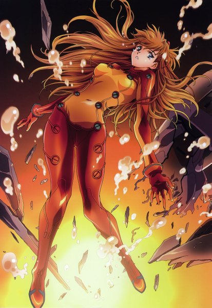 Anime picture 4170x6051 with neon genesis evangelion rebuild of evangelion evangelion: 2.0 you can (not) advance gainax soryu asuka langley shikinami asuka langley kawarajima kou long hair tall image highres absurdres full body orange hair tears covered navel underwater girl water bodysuit bubble (bubbles)