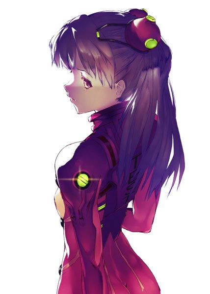 Anime picture 1070x1500 with neon genesis evangelion rebuild of evangelion evangelion: 2.0 you can (not) advance gainax soryu asuka langley shikinami asuka langley cg~~lolita single long hair tall image looking at viewer fringe simple background brown hair white background brown eyes profile looking back from above from behind