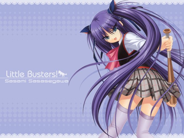 Anime picture 1280x960 with little busters! key (studio) sasasegawa sasami na-ga two side up zettai ryouiki thighhighs uniform school uniform baseball bat