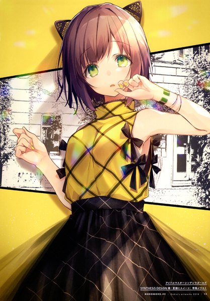 Anime picture 2796x4015 with original oshio (dayo) single tall image looking at viewer blush fringe highres short hair breasts open mouth brown hair standing bare shoulders green eyes animal ears blunt bangs nail polish fingernails scan