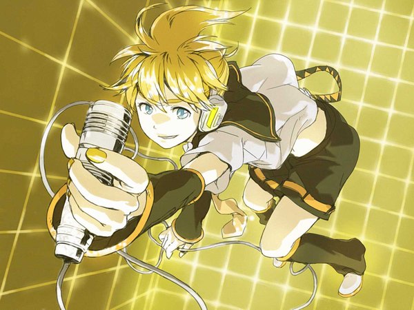 Anime picture 1500x1125 with vocaloid kagamine len blue eyes headphones microphone