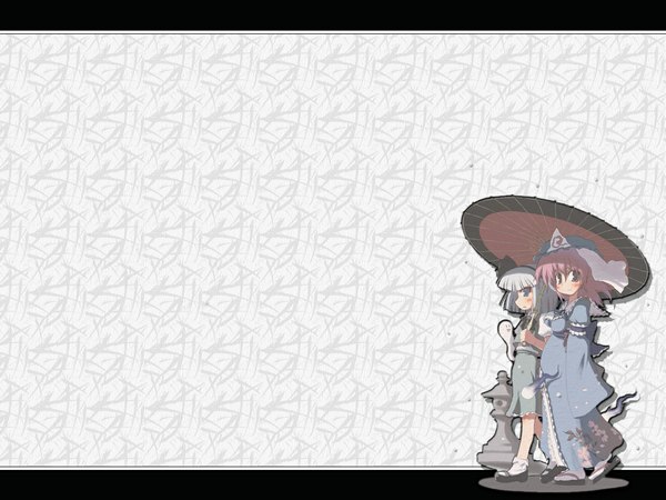 Anime picture 1152x864 with touhou konpaku youmu saigyouji yuyuko myon girl umbrella