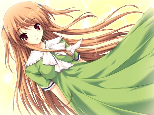 Anime picture 1024x768 with elle prier (game) kadoma konomi red eyes brown hair game cg girl dress