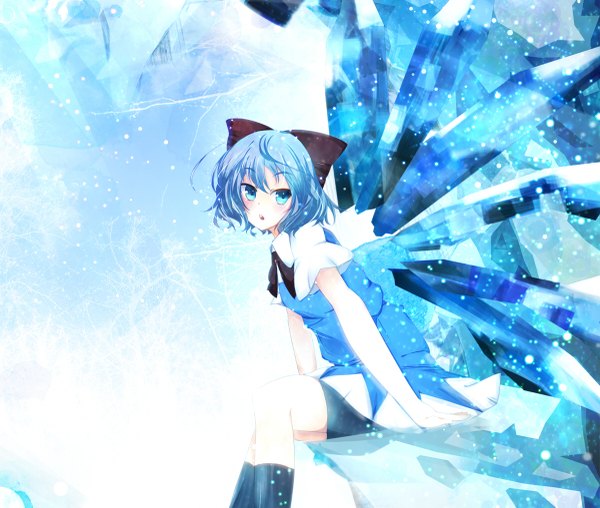 Anime picture 1200x1017 with touhou cirno benio (dontsugel) single short hair blue eyes blue hair girl dress bow hair bow wings crystal ice