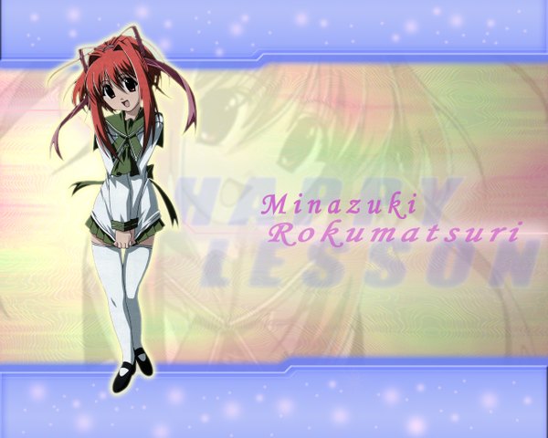 Anime picture 1280x1024 with happy lesson covering crotch thighhighs uniform school uniform white thighhighs