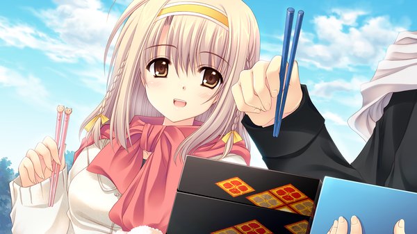 Anime picture 1280x720 with world wide love! (game) touno sakurako nishimata aoi short hair open mouth blonde hair wide image brown eyes game cg girl