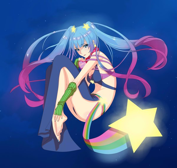 Anime picture 4200x4000 with league of legends sona buvelle arcade sona (league of legends) zimu jiang (artist) single long hair looking at viewer fringe highres breasts blue eyes light erotic twintails blue hair pink hair absurdres multicolored hair from above gradient background gradient hair