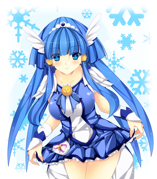 Anime picture 1225x1400 with precure smile precure! toei animation aoki reika cure beauty ngirln4 (artist) single long hair tall image looking at viewer blush blue eyes blue hair tears girl dress skirt hair ornament miniskirt snowflake (snowflakes)