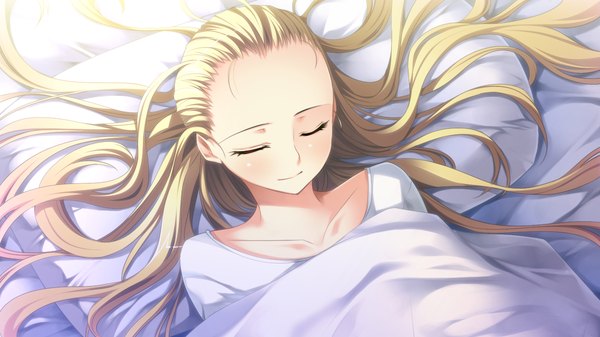 Anime picture 1280x720 with gensou douwa alicetale long hair blonde hair wide image game cg lying eyes closed girl