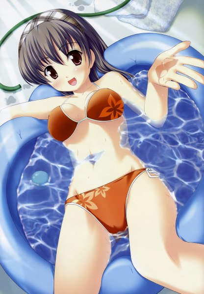 Anime picture 3488x5023 with takoyaki (roast) tall image highres light erotic black hair brown eyes absurdres girl swimsuit bikini water red bikini