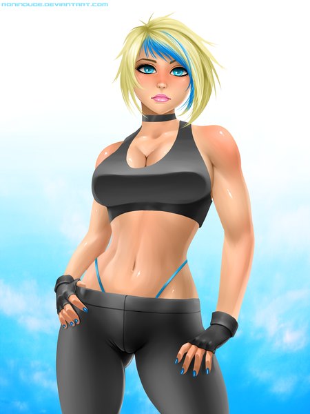 Anime picture 3000x4000 with original ronin dude (ray cornwell) single tall image looking at viewer blush highres short hair blue eyes light erotic multicolored hair two-tone hair streaked hair girl gloves navel underwear panties