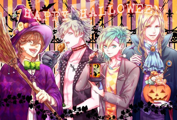 Anime picture 1200x811 with uta no prince-sama a-1 pictures mikaze ai kurosaki ranmaru kotobuki reiji camus tagme (artist) long hair looking at viewer short hair open mouth blue eyes blonde hair smile brown hair brown eyes green eyes animal ears one eye closed aqua eyes