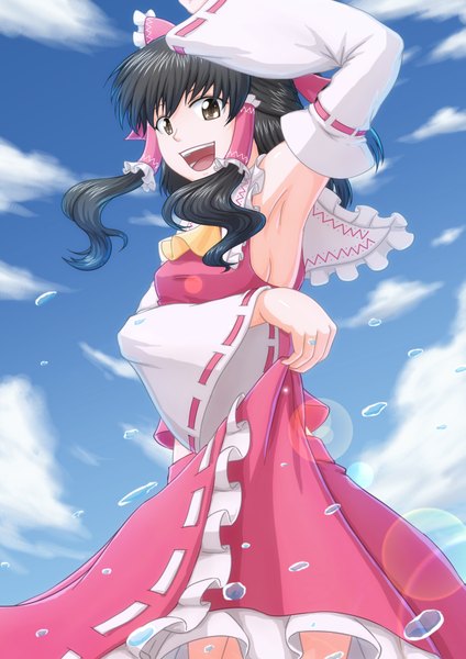 Anime picture 2893x4092 with touhou hakurei reimu nazal (artist) single long hair tall image highres open mouth black hair brown eyes armpit (armpits) miko girl detached sleeves