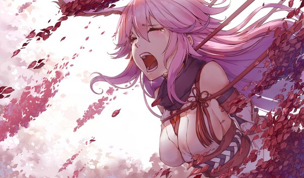 Anime picture 2000x1174 with honkai impact 3rd benghuai xueyuan honkai (series) yae sakura dsknight single long hair fringe highres breasts open mouth light erotic hair between eyes wide image white background bare shoulders animal ears payot pink hair upper body