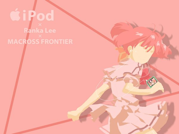Anime picture 1024x768 with macross macross frontier ipod ranka lee pink background parody