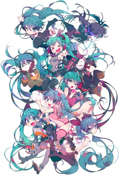 Anime-Bild 1571x2307 mit black rock shooter vocaloid world is mine (vocaloid) matryoshka (vocaloid) romeo to cinderella (vocaloid) rolling girl (vocaloid) musunde hiraite rasetsu to mukuro (vocaloid) odds & ends (vocaloid) koiiro byoutou (vocaloid) hatsune miku black rock shooter (character) inhye long hair tall image looking at viewer blush fringe open mouth blue eyes light erotic