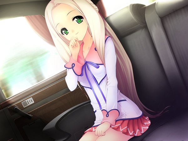 Anime picture 1200x900 with inumimi berserk (game) ayaname shijima single long hair blonde hair sitting green eyes game cg very long hair girl serafuku